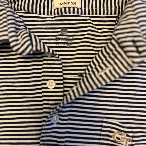 Georgia Tech logo Navy and White Striped Polo Shirt - Picture 2 of 4
